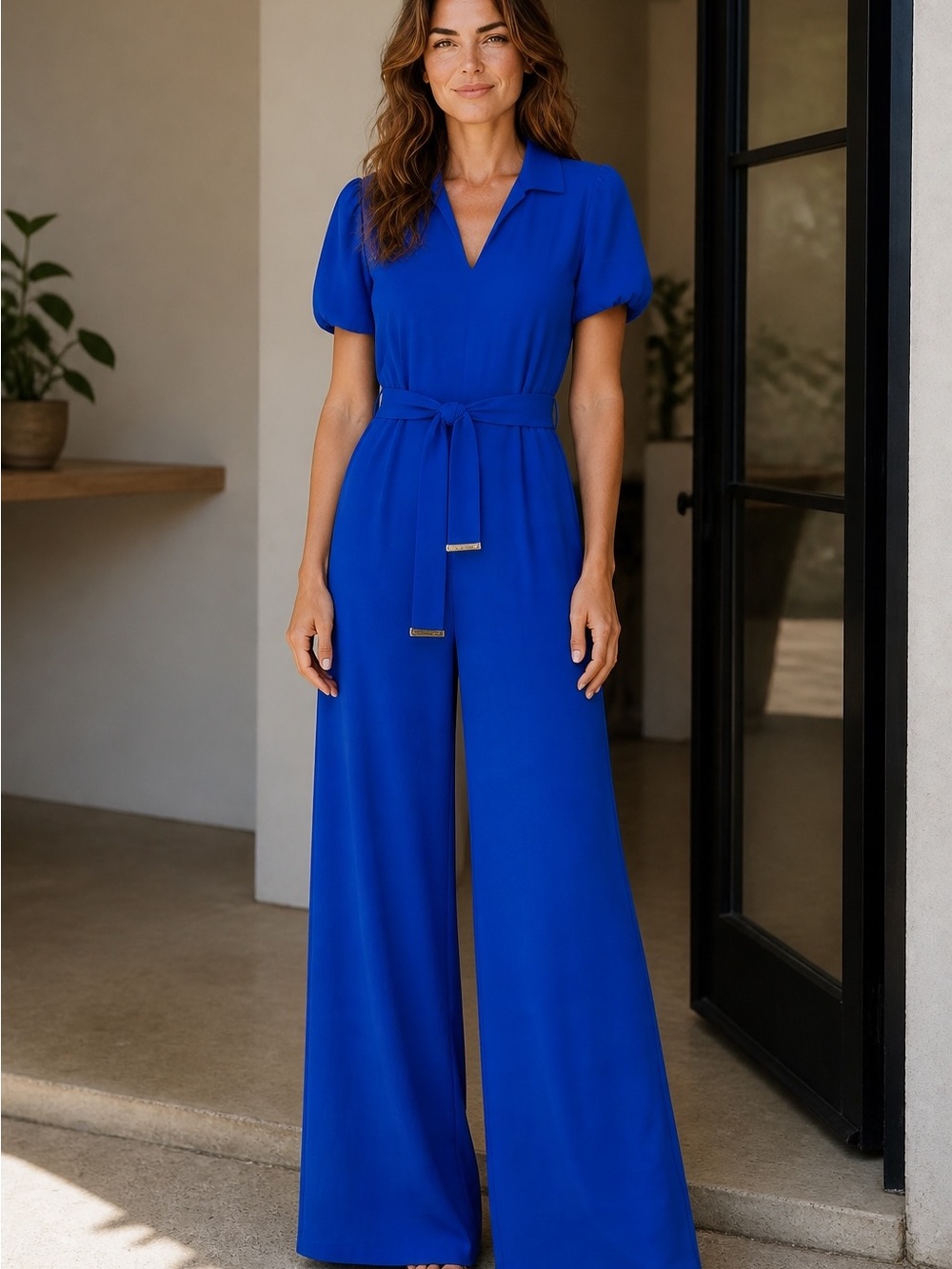 NWT DKNY Women's Cosmic Blue Wide Leg Belted Jumpsuit – Size 6